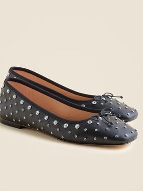 J crew Quinn square-toe ballet flats in studded leather NIB size 6.5